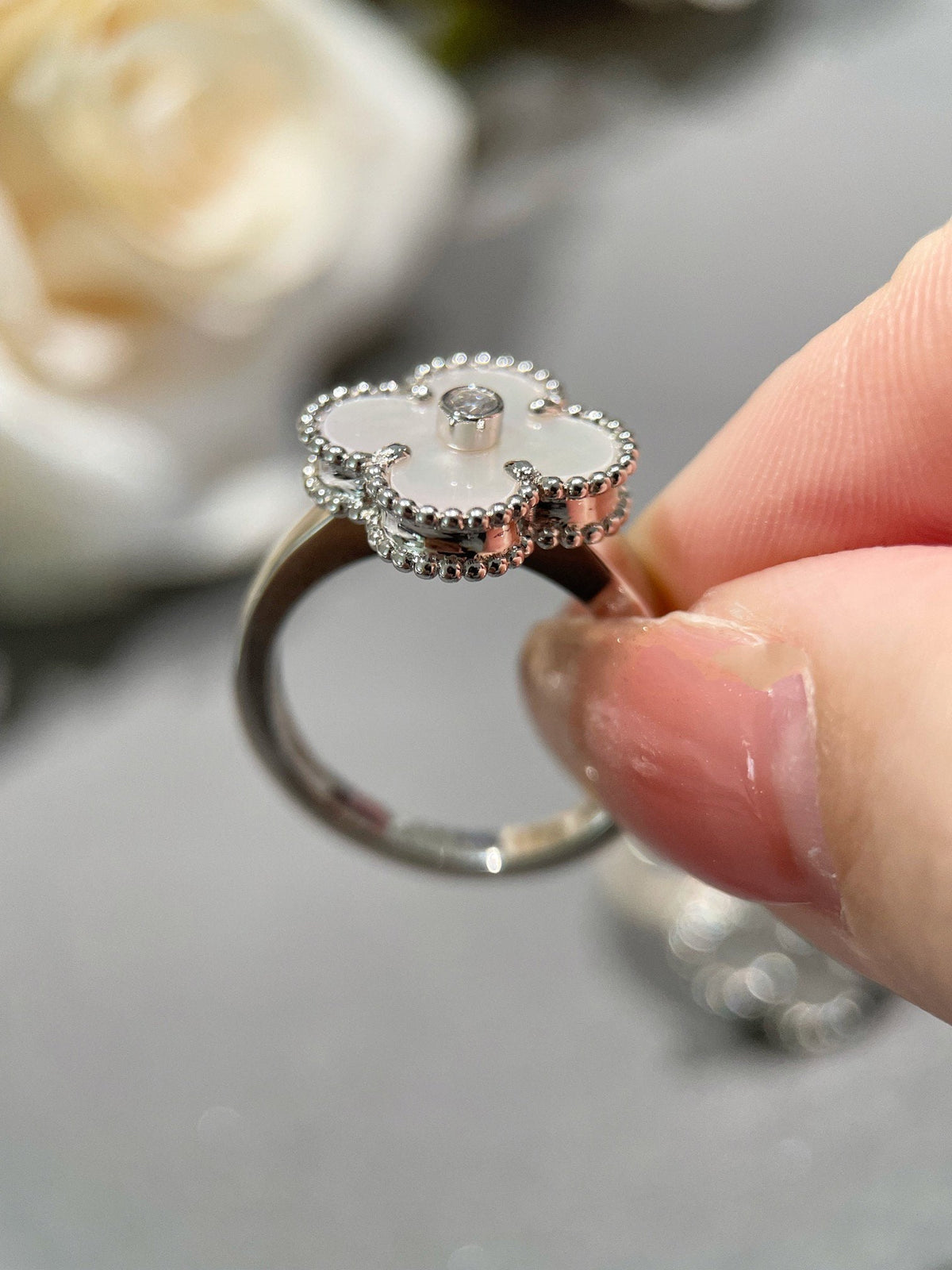 [⭐Reverie Jewels]CLOVER SILVER MOP DIAMOND RING