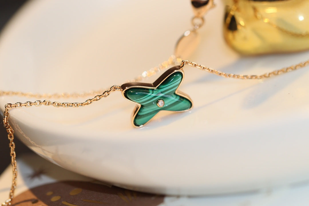 [⭐Reverie Jewels]JEUX MALACHITE 1 DIAMOND PINK GOLD NECKLACE