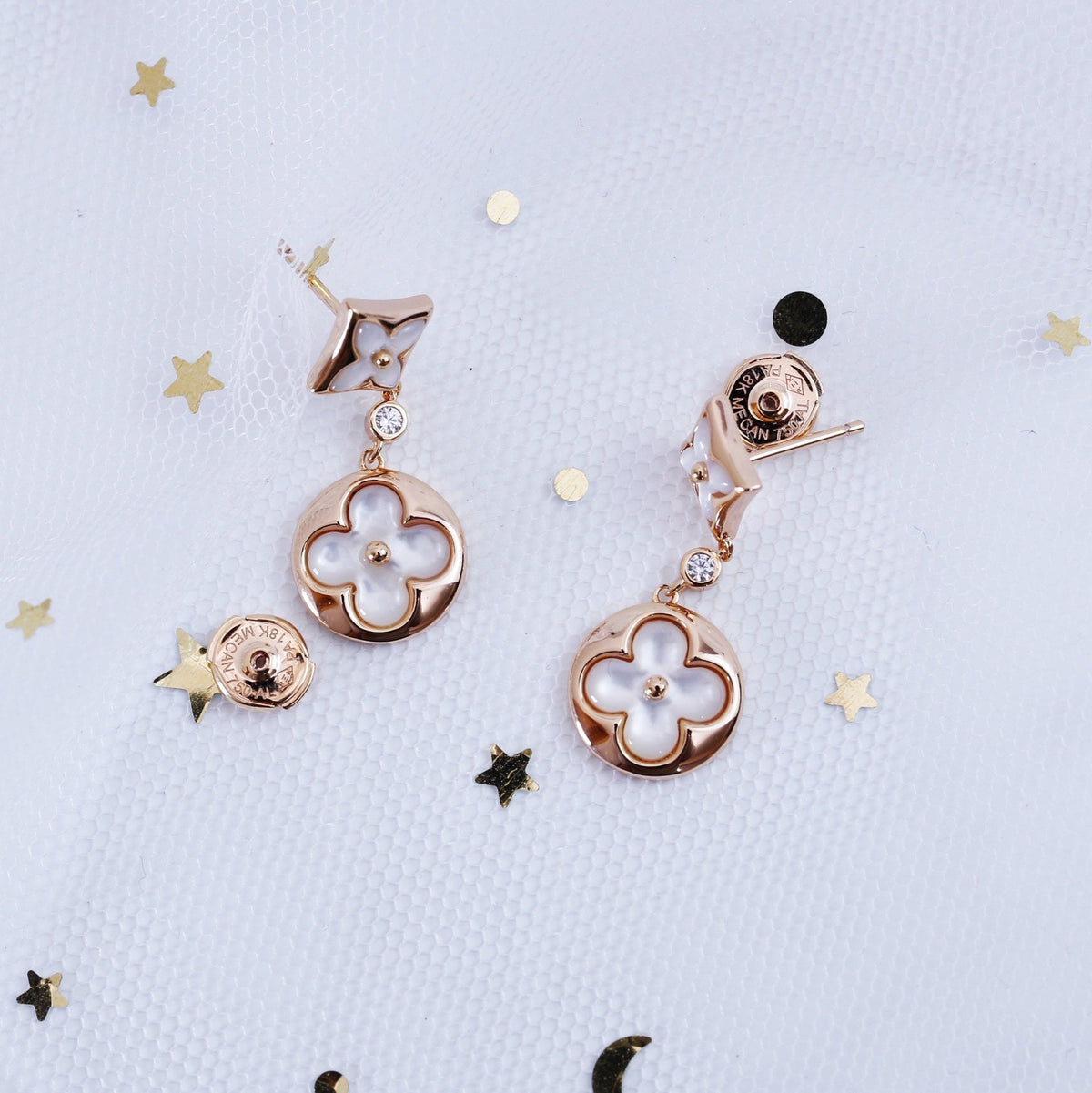 [⭐Reverie Jewels]STAR AND SUN PINK GOLD MOP DROP EARRINGS