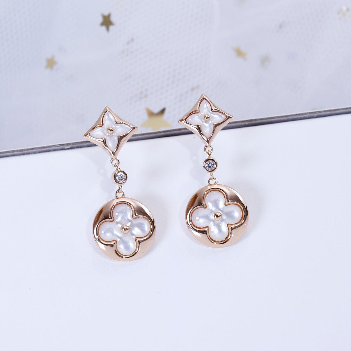 [⭐Reverie Jewels]STAR AND SUN PINK GOLD MOP DROP EARRINGS