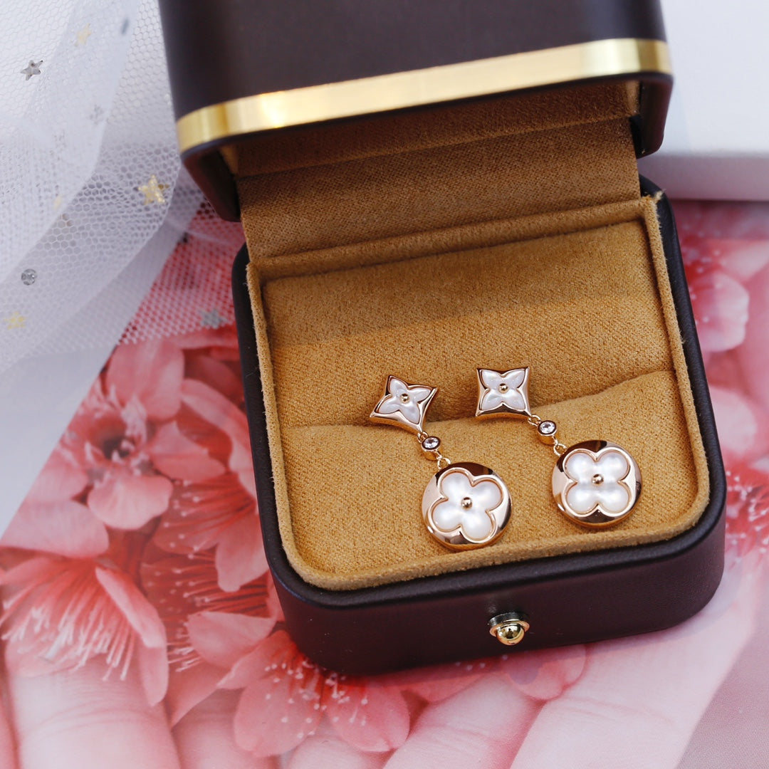[⭐Reverie Jewels]STAR AND SUN PINK GOLD MOP DROP EARRINGS