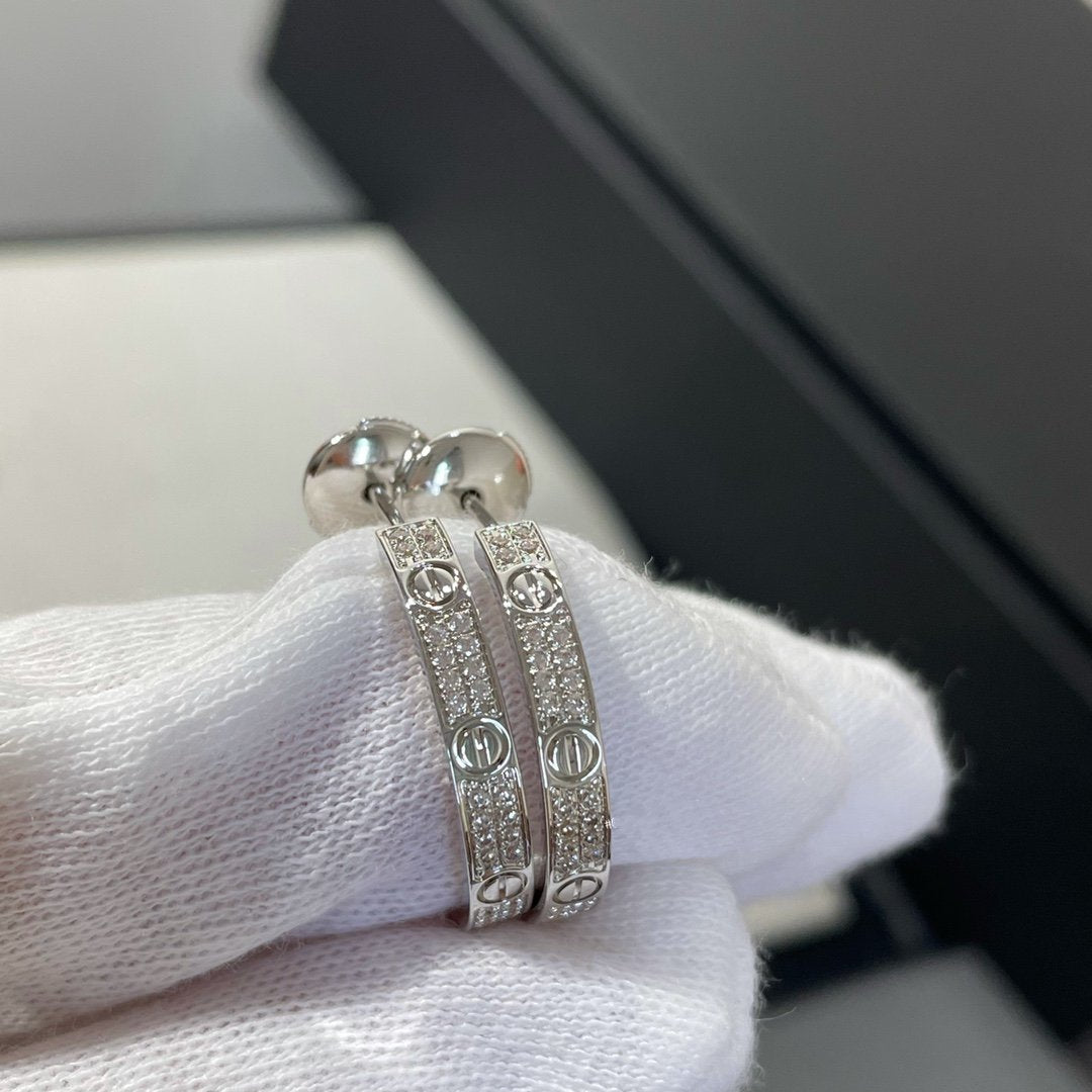 [⭐Reverie Jewels]LOVE DIAMOND SILVER HOOP EARRINGS