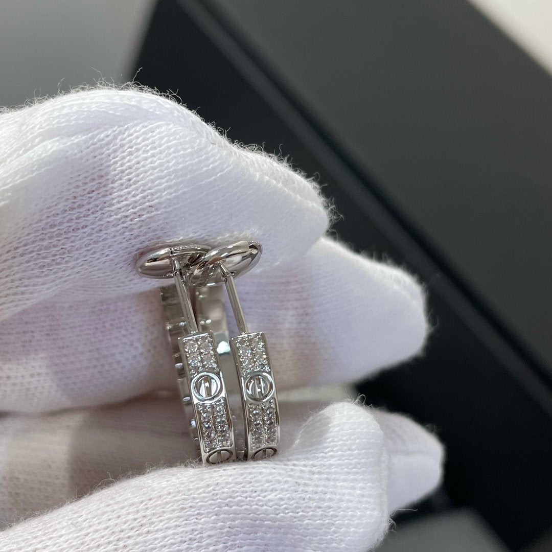 [⭐Reverie Jewels]LOVE DIAMOND SILVER HOOP EARRINGS