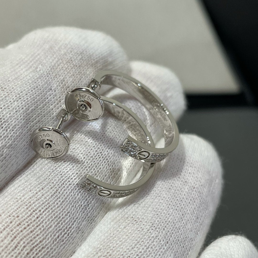 [⭐Reverie Jewels]LOVE DIAMOND SILVER HOOP EARRINGS