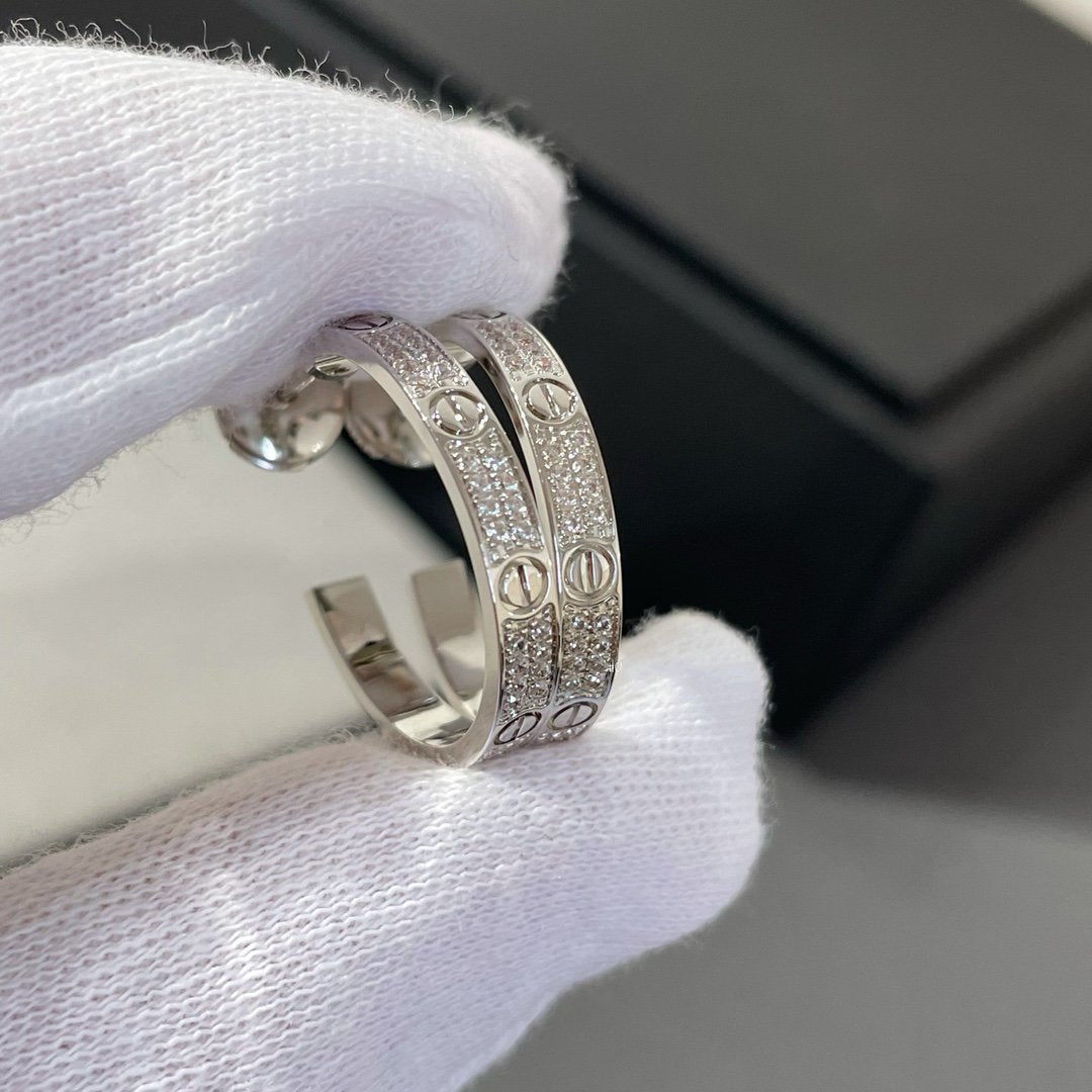 [⭐Reverie Jewels]LOVE DIAMOND SILVER HOOP EARRINGS