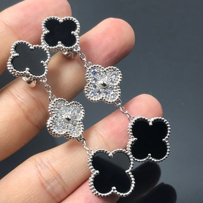 [⭐Reverie Jewels]CLOVER 3 MOTIF DIAMOND ONYX SILVER EARRINGS