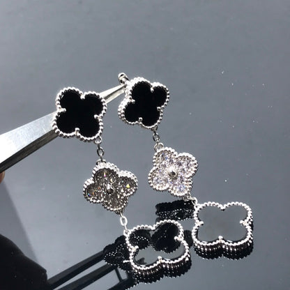 [⭐Reverie Jewels]CLOVER 3 MOTIF DIAMOND ONYX SILVER EARRINGS
