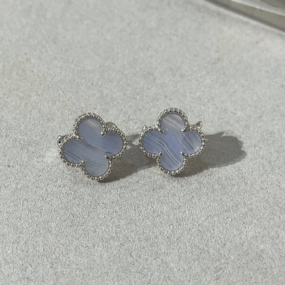 [⭐Reverie Jewels]CLOVER CHALCEDONY SILVER STUD EARRINGS