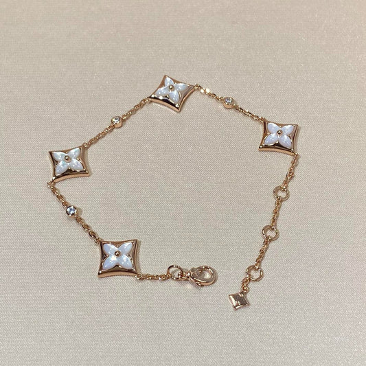 [⭐Reverie Jewels]STAR 4 MOTIF MOP DIAMOND PINK GOLD BRACELET