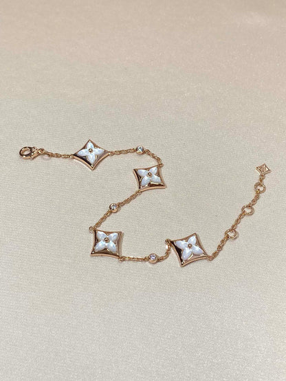 [⭐Reverie Jewels]STAR 4 MOTIF MOP DIAMOND PINK GOLD BRACELET