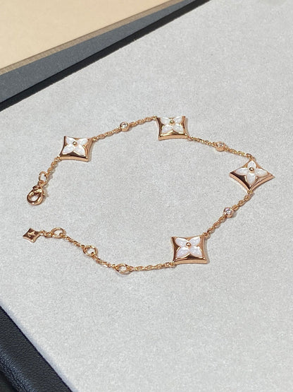 [⭐Reverie Jewels]STAR 4 MOTIF MOP DIAMOND PINK GOLD BRACELET