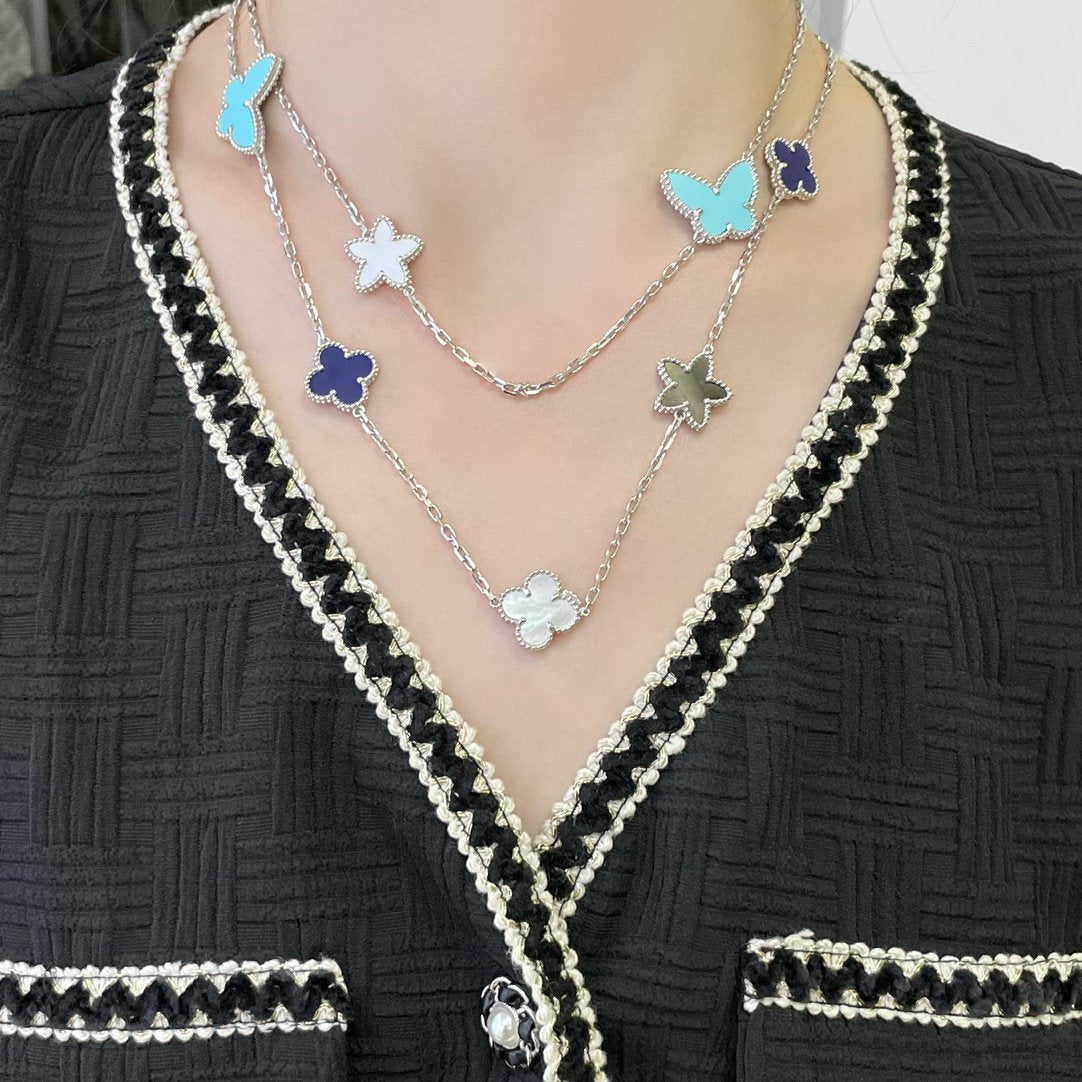 [⭐Reverie Jewels]LUCKY CLOVER SILVER 11 MOTIF NECKLACE