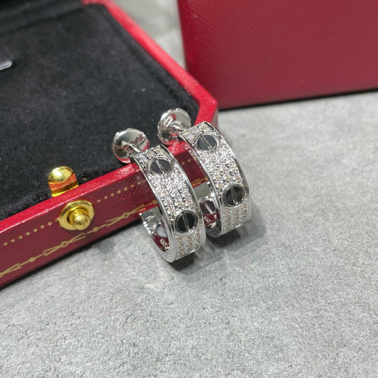 [⭐Reverie Jewels]LOVE CERAMIC DIAMOND PAVED SILVER EARRINGS