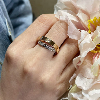 [⭐Reverie Jewels]LOVE PINK GOLD SILVER DIAMOND DOUBLE RING