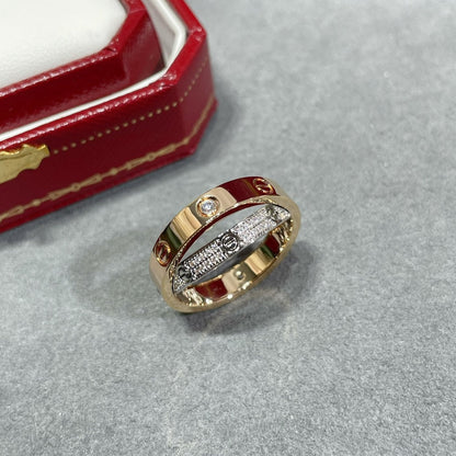 [⭐Reverie Jewels]LOVE PINK GOLD SILVER DIAMOND DOUBLE RING