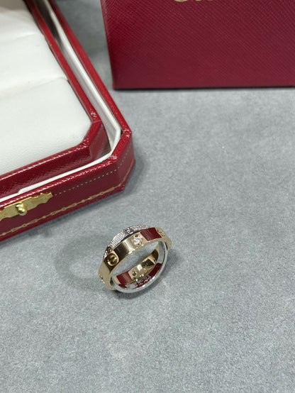 [⭐Reverie Jewels]LOVE PINK GOLD SILVER DIAMOND DOUBLE RING