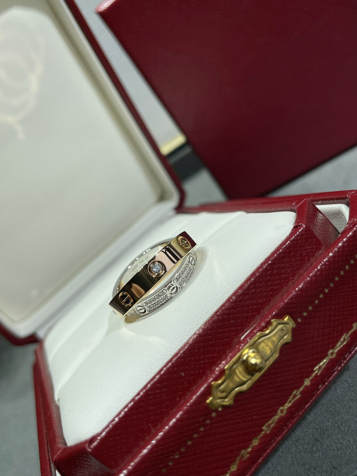 [⭐Reverie Jewels]LOVE PINK GOLD SILVER DIAMOND DOUBLE RING