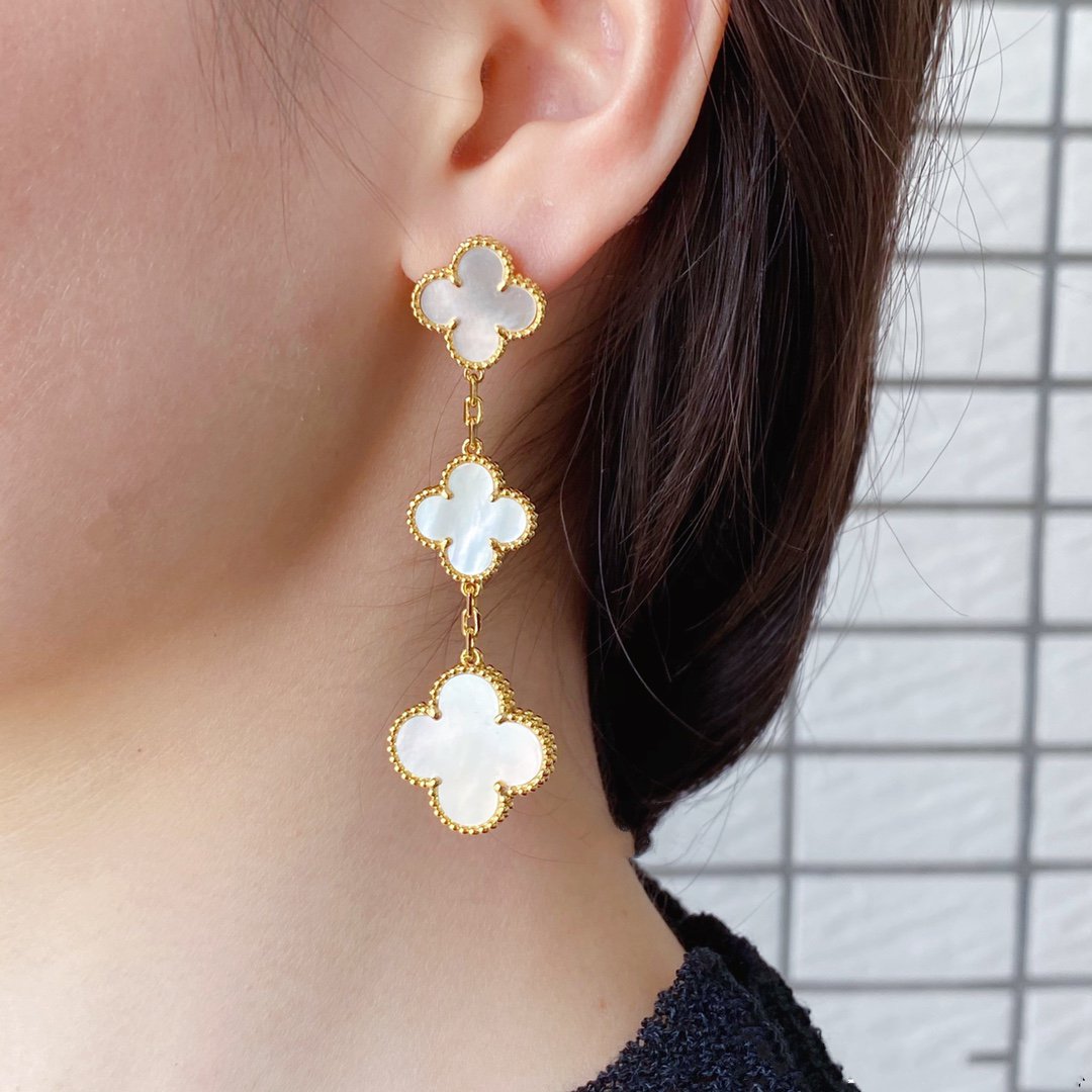 [⭐Reverie Jewels]CLOVER MOP 3 MOTIFS GOLD EARRINGS