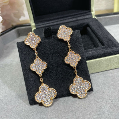 [⭐Reverie Jewels]CLOVER 3 MOTIFS DIAMOND PAVED ROSE GOLD EARRINGS