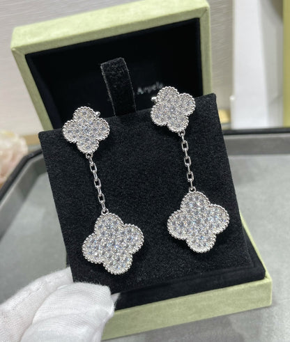 [⭐Reverie Jewels]CLOVER 2 MOTIFS DIAMOND PAVED SILVER EARRINGS