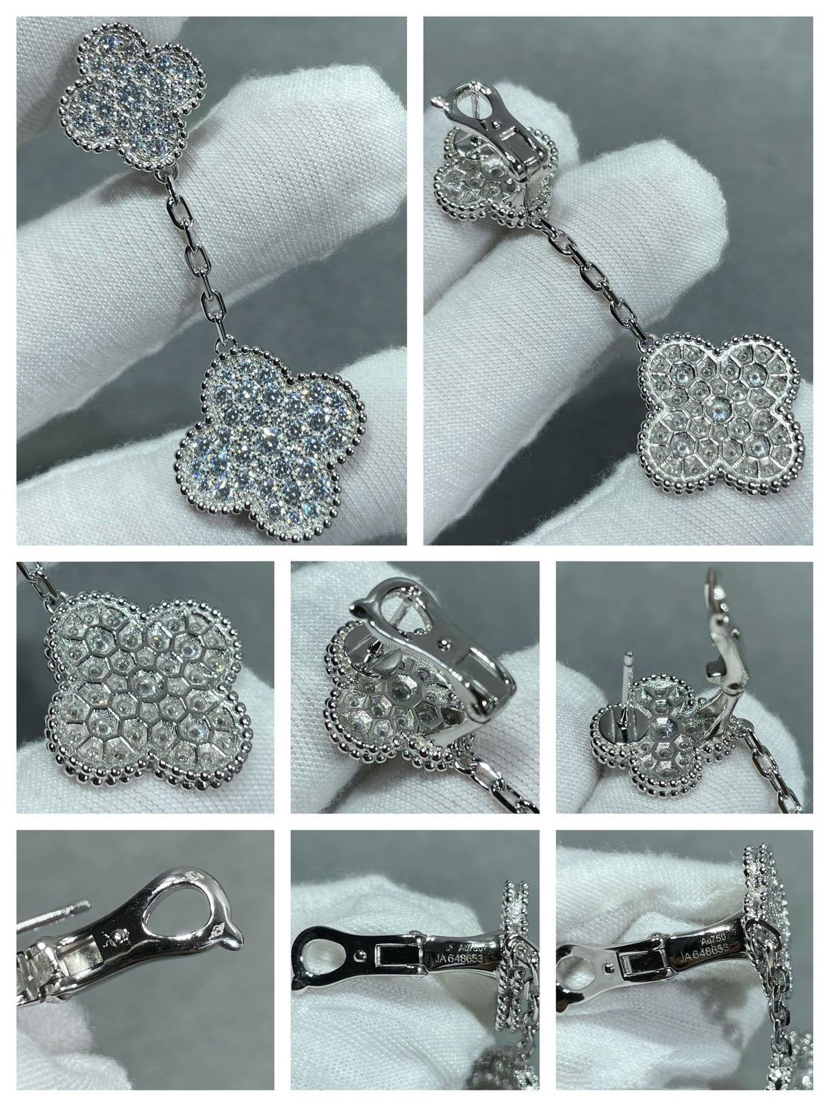 [⭐Reverie Jewels]CLOVER 2 MOTIFS DIAMOND PAVED SILVER EARRINGS
