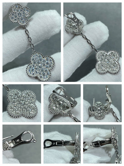 [⭐Reverie Jewels]CLOVER 2 MOTIFS DIAMOND PAVED SILVER EARRINGS