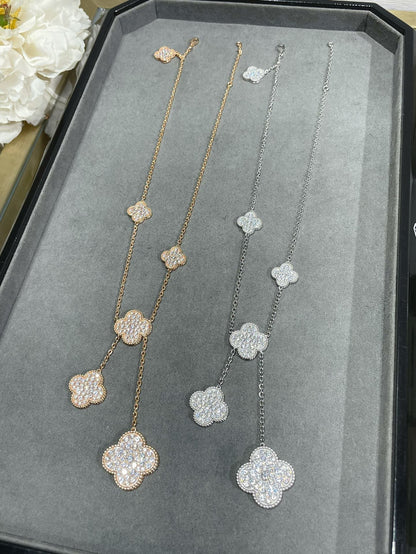 [⭐Reverie Jewels]CLOVER 6 MOTIF DIAMOND PAVED NECKLACE