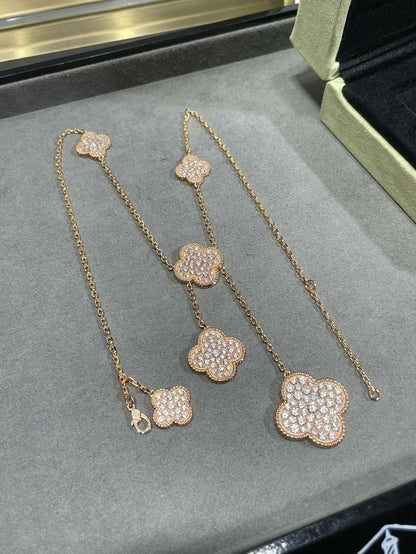[⭐Reverie Jewels]CLOVER 6 MOTIF DIAMOND PAVED NECKLACE