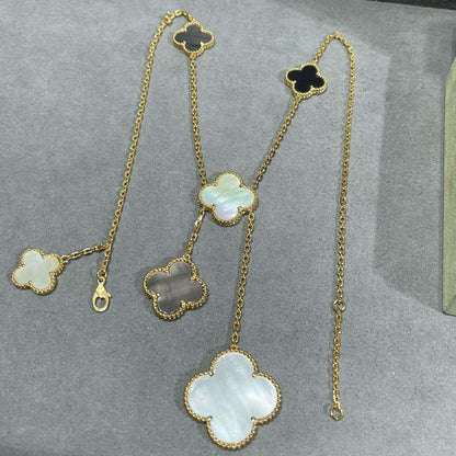 [⭐Reverie Jewels]CLOVER 6 MOTIF MOP ONYX GOLD NECKLACE