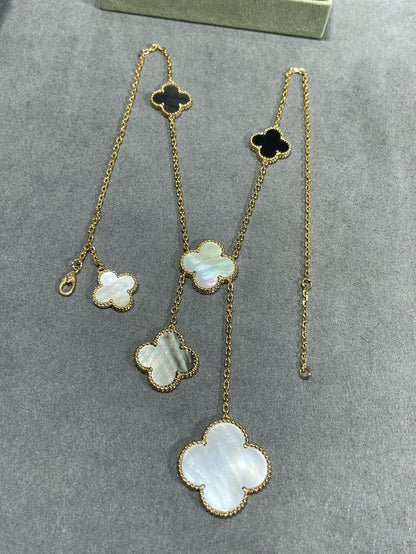 [⭐Reverie Jewels]CLOVER 6 MOTIF MOP ONYX GOLD NECKLACE
