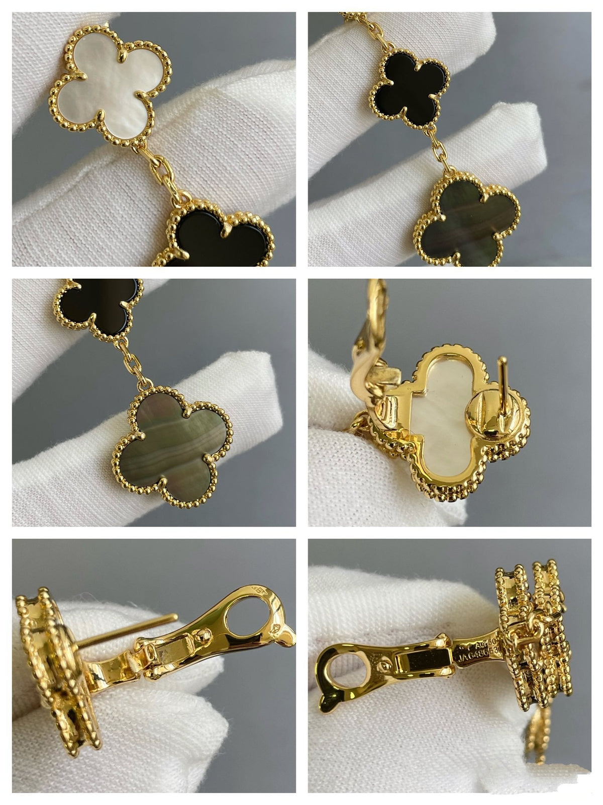 [⭐Reverie Jewels]CLOVER 3 MOTIF MOP ONYX DARK MOP PINK GOLD EARRINGS