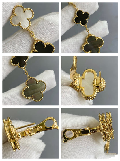[⭐Reverie Jewels]CLOVER 3 MOTIF MOP ONYX DARK MOP PINK GOLD EARRINGS