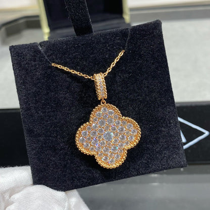 [⭐Reverie Jewels]CLOVER 25MM LARGE PEDANT DIAMOND PAVED LONG NECKLACE