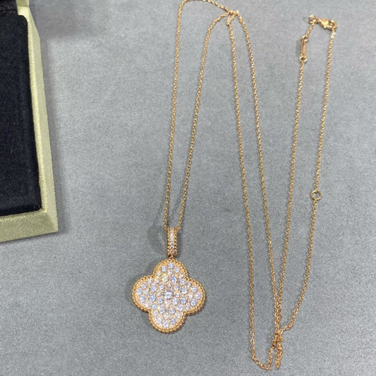 [⭐Reverie Jewels]CLOVER 25MM LARGE PEDANT DIAMOND PAVED LONG NECKLACE