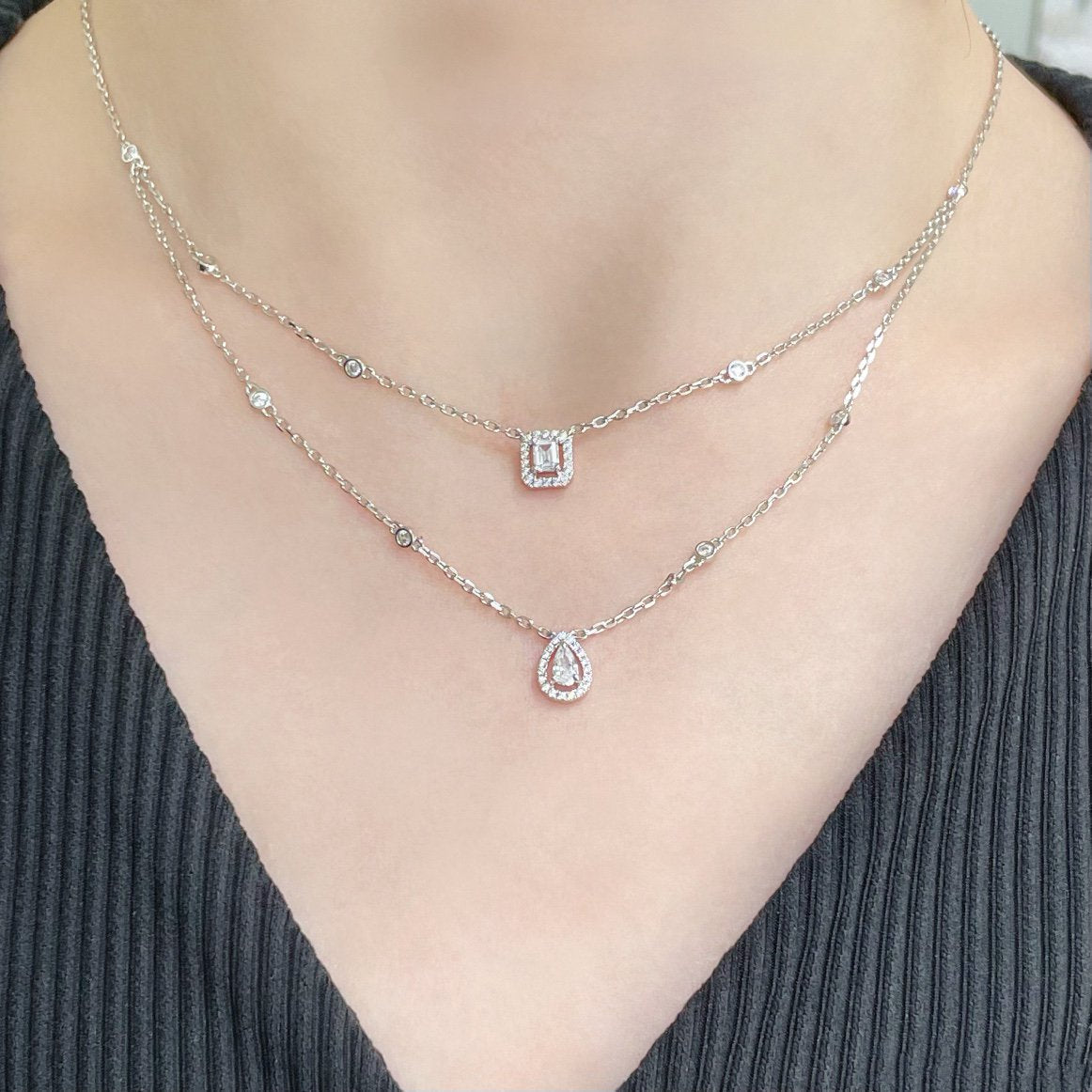 [⭐Reverie Jewels]MY TWIN 2 ROW DIAMOND NECKLACE