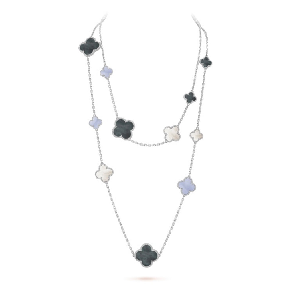 [⭐Reverie Jewels]CLOVER 16 MOTIF CHALCEDONY MOP SILVER NECKLACE