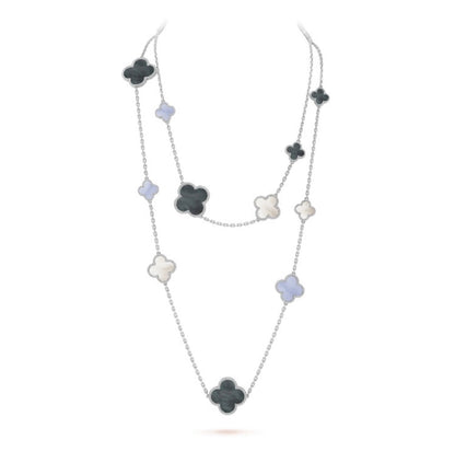 [⭐Reverie Jewels]CLOVER 16 MOTIF CHALCEDONY MOP SILVER NECKLACE