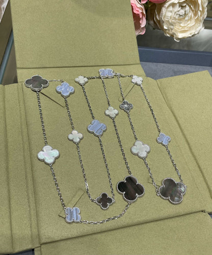 [⭐Reverie Jewels]CLOVER 16 MOTIF CHALCEDONY MOP SILVER NECKLACE