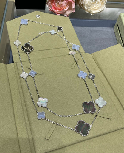 [⭐Reverie Jewels]CLOVER 16 MOTIF CHALCEDONY MOP SILVER NECKLACE