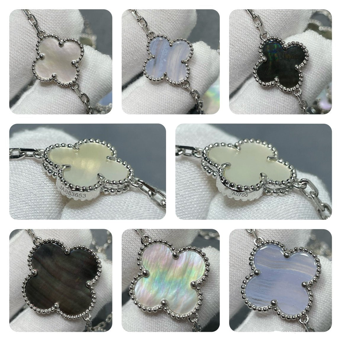 [⭐Reverie Jewels]CLOVER 16 MOTIF CHALCEDONY MOP SILVER NECKLACE