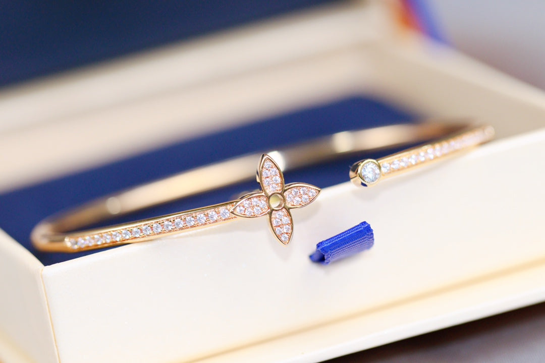 [⭐Reverie Jewels]IDYLLE PINK GOLD OPEN BRACELET DIAMOND PAVED