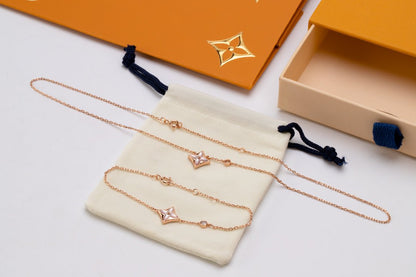 [⭐Reverie Jewels]STAR PINK MOP 1 DIAMOND PINK GOLD NECKLACE