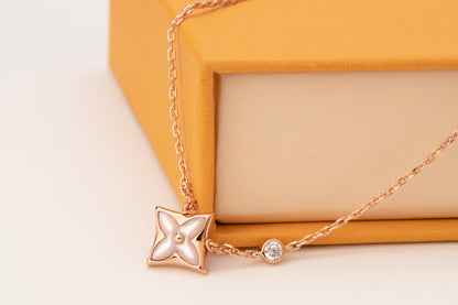 [⭐Reverie Jewels]STAR PINK MOP 1 DIAMOND PINK GOLD NECKLACE