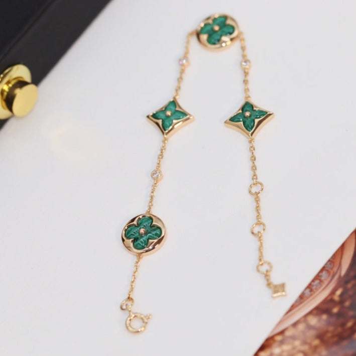 [⭐Reverie Jewels]STAR AND SUN 4 MOTIF PINK GOLD MALACHITE BRACELET