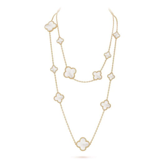 [⭐Reverie Jewels]CLOVER 16 MOTIF WHITE MOP GOLD NECKLACE