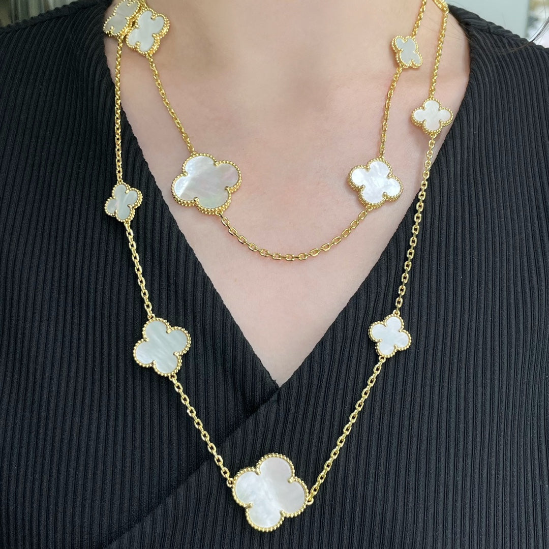 [⭐Reverie Jewels]CLOVER 16 MOTIF WHITE MOP GOLD NECKLACE