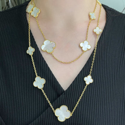 [⭐Reverie Jewels]CLOVER 16 MOTIF WHITE MOP GOLD NECKLACE