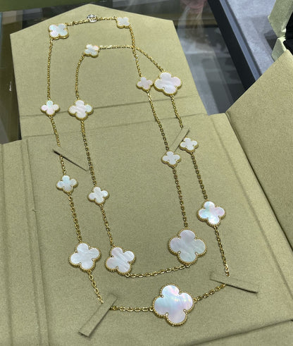 [⭐Reverie Jewels]CLOVER 16 MOTIF WHITE MOP GOLD NECKLACE