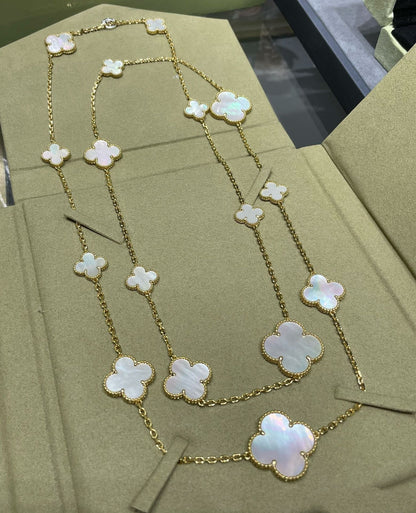 [⭐Reverie Jewels]CLOVER 16 MOTIF WHITE MOP GOLD NECKLACE