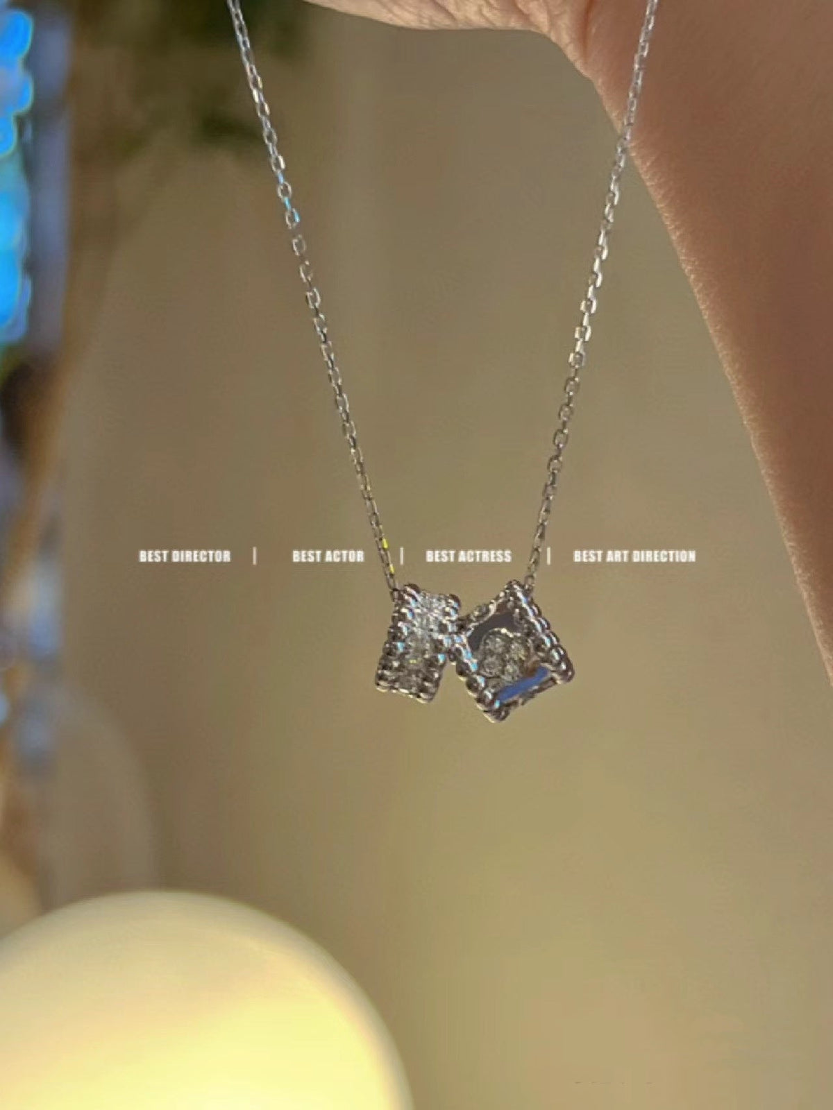 [⭐Reverie Jewels]PERLEE DOUBLE PENDANT SILVER DIAMOND NECKLACE